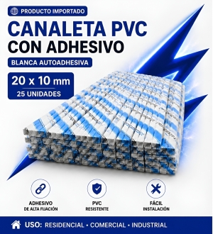 CANALETA DE PVC 20 x 10 C/ ADHESIVO – 25 UNID