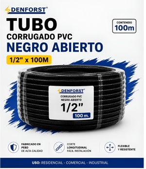 TUBO CORRUGADO PVC NEGRO ABIERTO 1/2" X 100M 