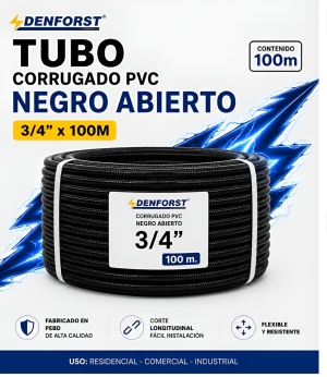 TUBO CORRUGADO PVC NEGRO ABIERTO 3/4" X 100M 
