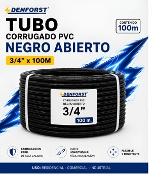 TUBO CORRUGADO PVC NEGRO ABIERTO 3/4" X 100M 