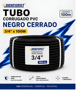TUBO CORRUGADO PVC NEGRO CERRADO 3/4" X 100M 