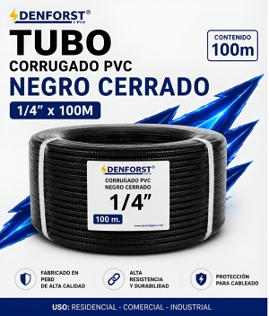 TUBO CORRUGADO PVC NEGRO CERRADO 1/4&QUOT; X 100M