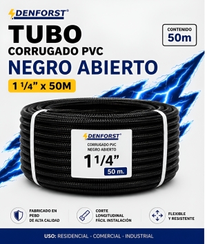 TUBO CORRUGADO PVC NEGRO ABIERTO 1 1/4" X 50M 