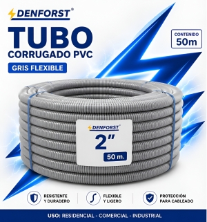 TUBO CORRUGADO PVC GRIS FLEXIBLE 2" X 50M