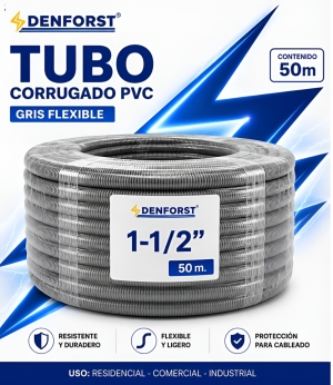 TUBO CORRUGADO PVC GRIS FLEXIBLE 1-1/2" X 50M