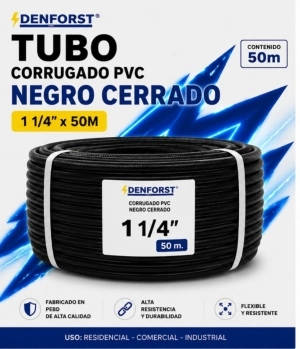TUBO CORRUGADO PVC NEGRO CERRADO 1 1/4" X 50M 